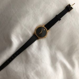 Movado watch blk leather band